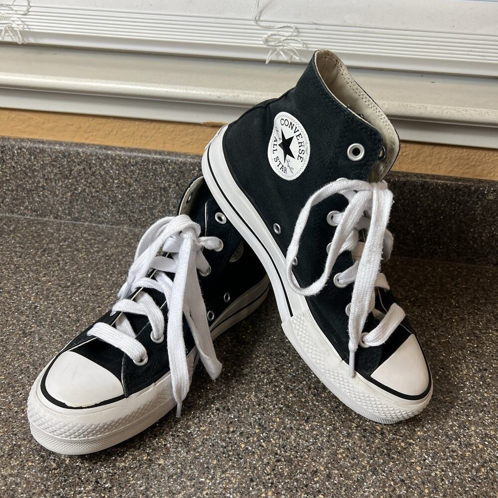 Converse All Star Platform Hi Top Womens Sz 8 Black Canvas Sneaker Lace Up Shoes